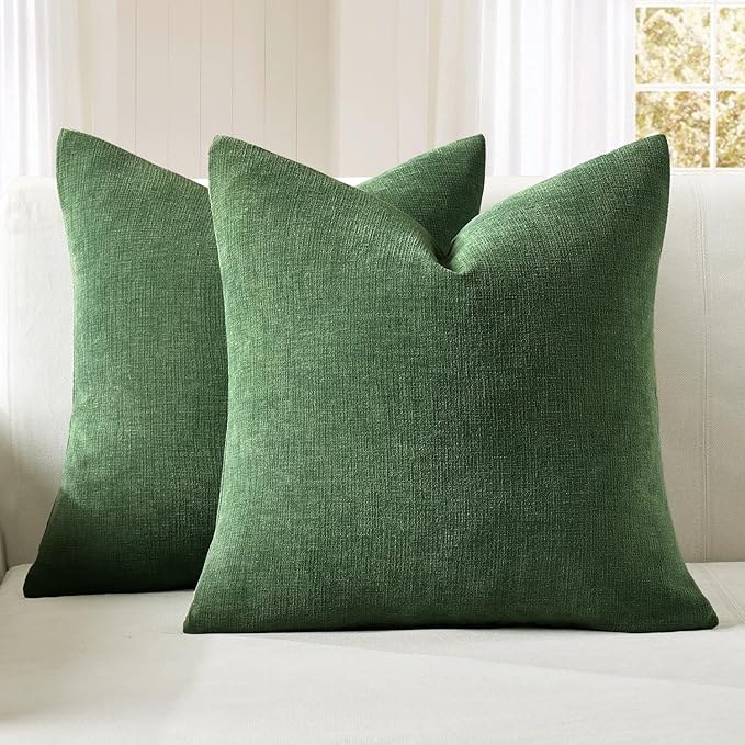 MIULEE Moss Green Couch Pillow Covers 20x20 Inch, Set of 2 Soft Chenille Decorative Square Throw Pillow Covers Farmhouse for Sofa Living Room Bed