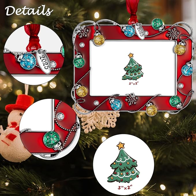 Christmas Tree Hanging Ornaments 2.5 inch Picture Frame Photo Pendant Decoration (Rectangle-Red-25)