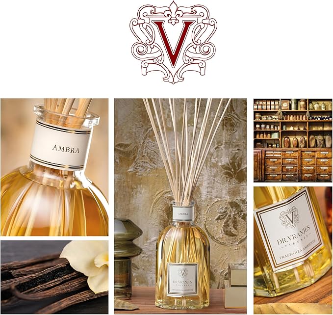 Dr. Vranjes - Ambra 250 ml Diffuser + Double Pack of White Sticks (3 Pieces Bundle)- Luxury Home Fragrance, Made in Italy, Main Scent: Oriental, Olfactory Pyramid: Amber, Patchouli, Sandalwood