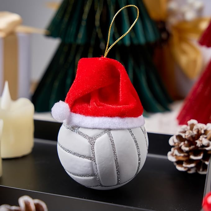 Joiedomi Christmas Volleyball Glass Mini Ornament, Blown Sports Ball Ornaments Small Volleyball Decor for Tree Hanging Preppy Decorations Outdoor Indoor, Xmas Gifts Party Favors