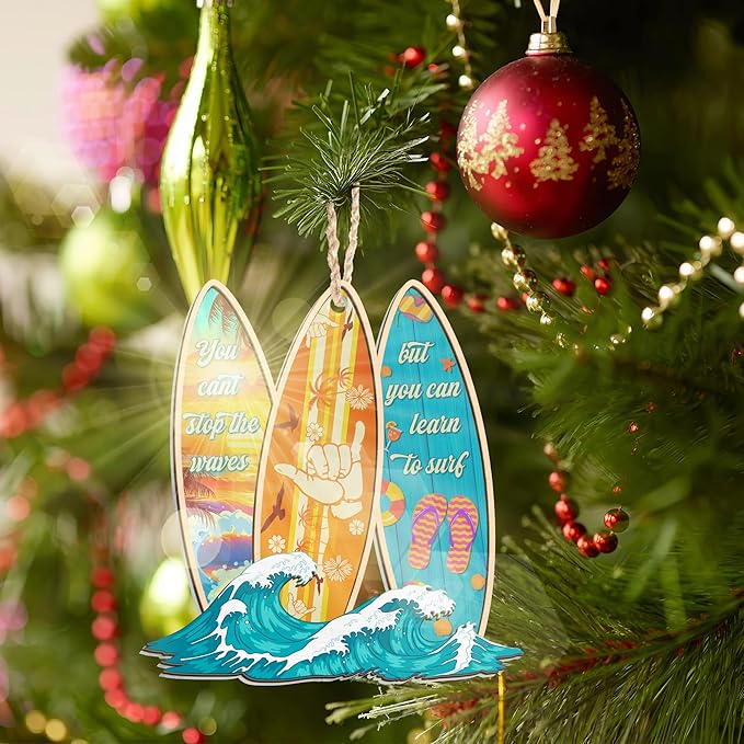 AVERXO Surfboard Ornaments for Christmas Tree - Suncatcher Christmas Ornaments 2025 - Surfboard Ornament, Surfer Gifts for Men Women, Beach Gifts for Surfers Beach Lovers Friends, Beach Ornament Decor