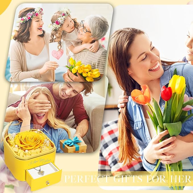 Beferr Birthday Gifts for Women Preserved Real Rose with Necklace Eternal Roses Forever Flowers for Delivery Prime Christmas Day Gifts for Mom Grandma Wife Sister Her from Daughter