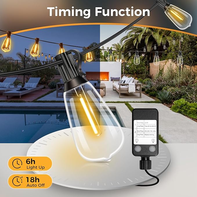 litogo 100 FT LED String Lights for Outside, Waterproof Outdoor Patio Lights with Dimmable Edison Bulbs, Warm White Hanging Light with Timer for Backyard Yard Gazebo Party Tent Garden Tree