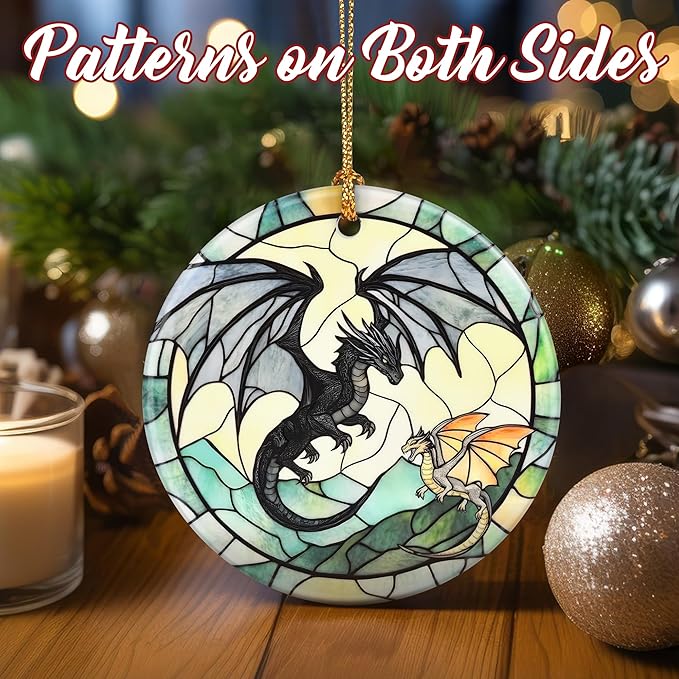 Christmas Ornaments, Dodosky 2.8in Ceramic Dragon Ornament, Xmas Decor, Christmas Tree Ornaments, Xmas Decorations for Tree, Holiday Ornament, Gifts for Dragon Lovers, Gifts for Women, Men