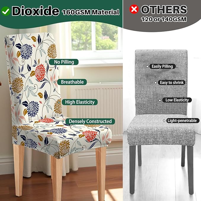 Dioxide High Stretch Chair Covers for Dining Chairs, Washable Dining Chair Covers Set of 6, Soft Kitchen Chairs Seat Covers, Parsons Chair Slipcovers Protectors for Home Hotel Restaurant Banquet
