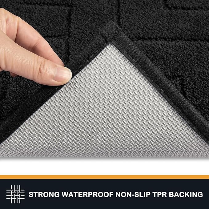 PURRUGS Dirt Trapping Door Mat 24" x 59", Non-Slip Machine Washable Entry Rug, Dog Doormat, Indoor Front Door Mat, Super Absorbent Entryway Rug for Muddy Shoes & Paws, Black