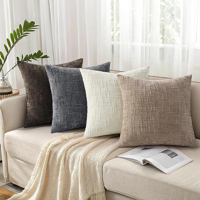 decorUhome Fall Oatmeal Chenille Throw Pillow Covers 20x20 Set of 2 Thick Textured Slubby Couch Pillow Covers Farmhouse Accent Modern Neutral Decorative Pillow Cases for Bed Sofa Living Room