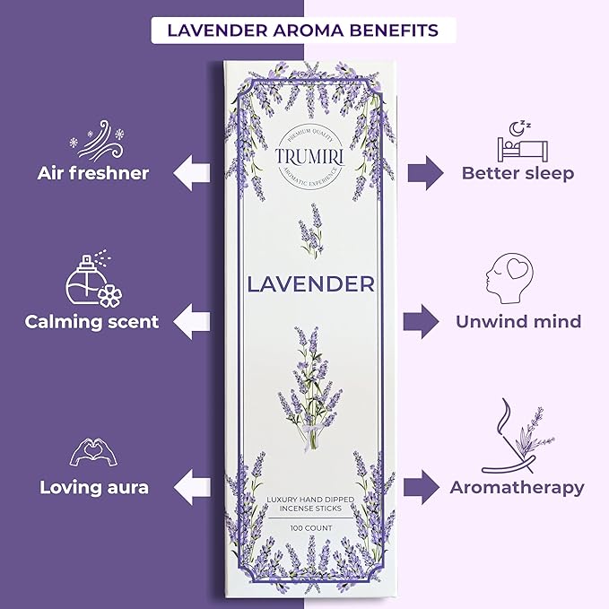 Lavender Incense Sticks - Pack of 100 Insence-Sticks - Inciensos Aromaticos Made with Natural Lavender Essential Oil - Scented Inscents Non Toxic Insense