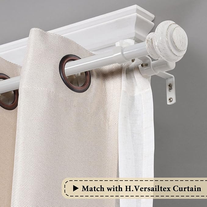 H.VERSAILTEX Elegant Window Treatment Telescoping Double Curtain Rod Set with Classic Cap, 3/4-Inch Diameter, Adjusts from 48 to 84 Inches, White