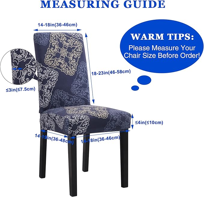 Sufdari Dining Chair Covers,Kitchen Chair Cover,Parsons Chair Slipcover,Spandex Chair Protectors for Dining Room Stretch Chairs Cover Set of 4 -Blue Geometric