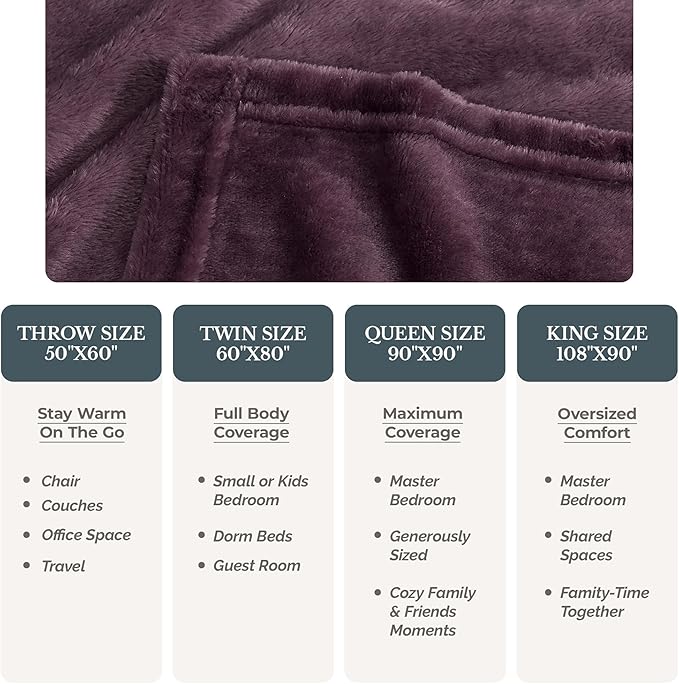 Casa Platino King Size Blanket – Purple Fleece Throw 108x90 – Lightweight Flannel for Bed, Sofa or Dorm – Soft and Stylish Comfort Year-Round