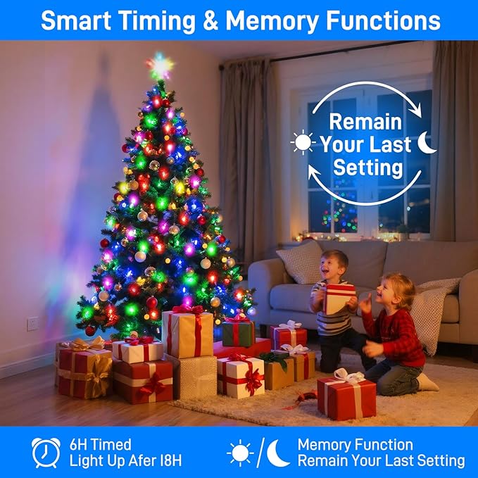 Christmas Tree Lights, 6.6 FT,226 LED RGB Light Beads,Star String Lights Waterfall LED Light String for Christmas Trees Yard Party Holiday Decor, Supports APP/Timer/DIY Mode/Music/Remote