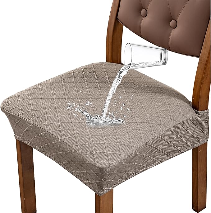 Genina Waterproof Seat Covers for Dining Room Chairs Covers Dining Chair Slipcovers Protector, No Rear Covers (Taupe, 4 Pcs)