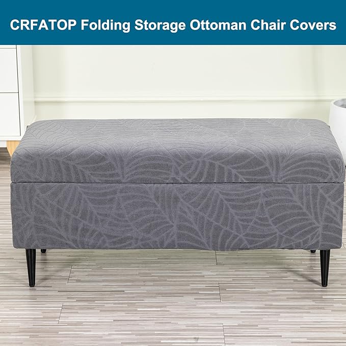 CRFATOP Waterproof Jacquard Ottoman Stool Cover Stretch Folding Storage Footstool Bench Slipcovers Upholstered Foot Chest Chair Covers Washable Entryway Furniture Protector,S,Dark Grey