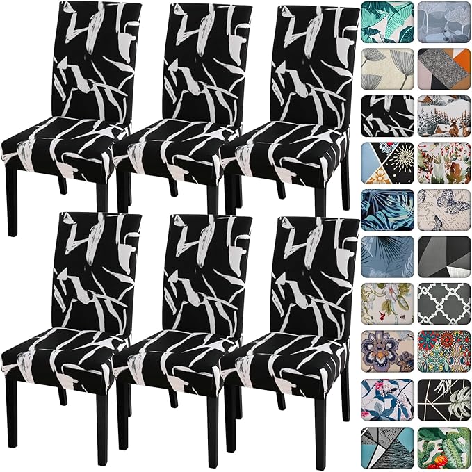 Senllori Dining Room Chair Covers Set of 6,Printed Pattern Parsons Chair Slipcovers Removable Washable Kitchen Seat Dining Chairs Protector Cover for Home or Party