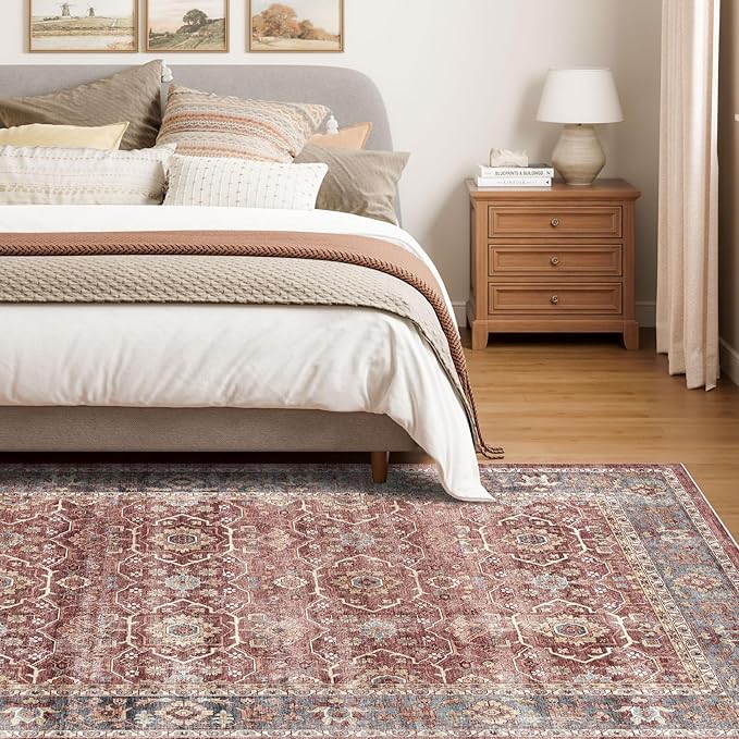 Dripex Vintage 5x7 Area Rugs - Large Washable Area Rug for Living Room Bedroom Oriental Medallion Floral Print Floor Carpet Low-Pile Indoor Soft Non-Slip Accent Rug Farmhouse Home Office Decor