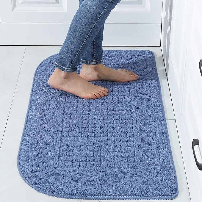 COSY HOMEER 39X20inch Anti Fatigue Kitchen Rug Mats are Made of 100% Polypropylene Half Round Rug Cushion Specialized in Anti Slippery and Machine Washable,Blue