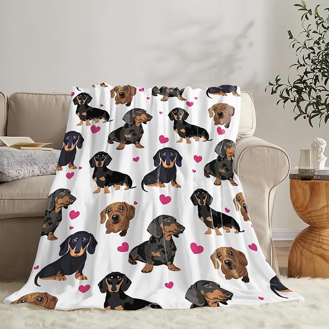 Tijuboni Dachshund Throw Blanket Dog Gifts for Girls Boys Women Men Kids Adults Soft Flannel Fleece Blanket for Couch Sofa Bed Home Decor 40"x50"