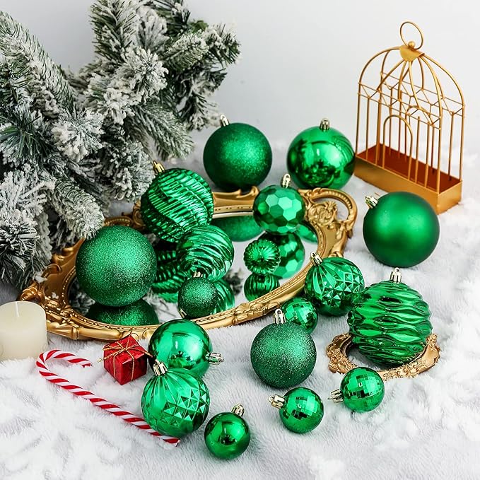 XmasExp 60mm/2.36" Christmas Ball Ornaments Shatterproof Christmas Ornaments Set Decorations for Xmas Tree Balls - 24ct (2.36'', Green)