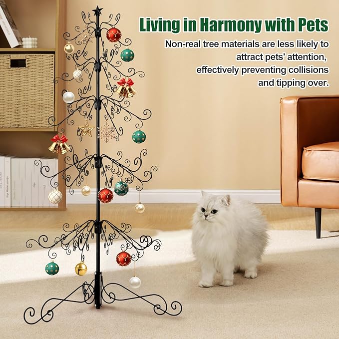 Metal Christmas Tree,144 christmas ornament hooks,6ft black christmas tree,Diy-Friendly ornament display stand,rustproofing metal ornament tree For Collectibles,Pendant,craft show(Without Accessories)