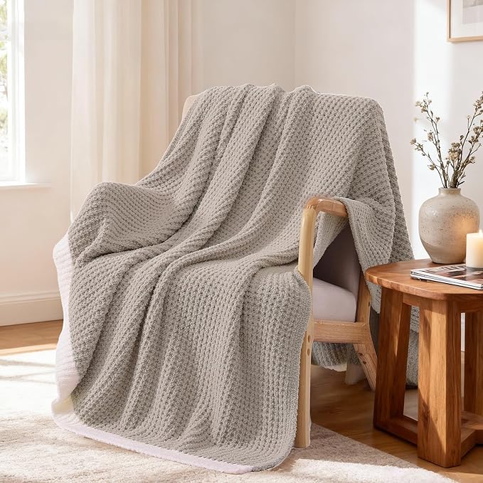 WRENSONGE Pineapple Stitch Throw Blanket, Sand Soft Cozy Fluffy Warm Hand Made Throw Blankets for Couch, Sofa, Chair, Bed, Camping, Picnic, Travel Lightweight Bed Blanket - 60"*80"