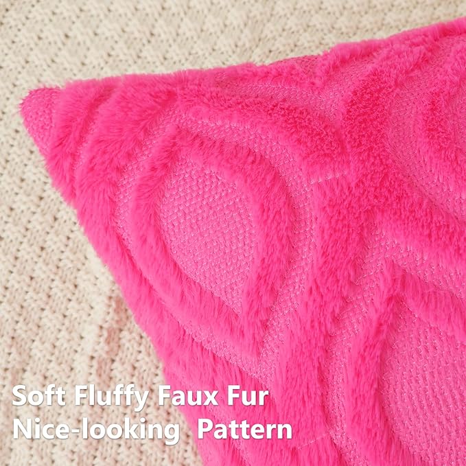 decorUhome Throw Pillow Covers 20x20 Inch Set of 2, Soft Plush Faux Wool Hot Pink Solid Couch Pillow Covers, Accent Farmhouse Neutral Square Pillow Cases for Sofa Bed Living Room
