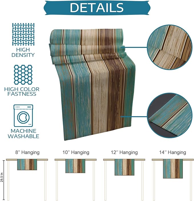 Cotton Linen Table Runner 14X72 Inches Long Retro Rustic Barn Wood&Teal Green Brown Dresser Scarves Non-Slip Burlap Rectangle Table Setting Decor for Farmhouse Wedding Party Holiday Dinner Home