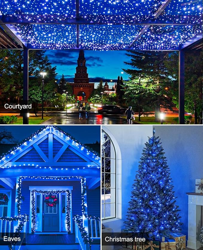 40FT 120 LED Christmas Lights Outdoor, Blue Christmas String Lights with 8 Modes & Waterproof, Connectable Plug in Christmas Tree Lights for Indoor Bedroom Home Holiday Decorations