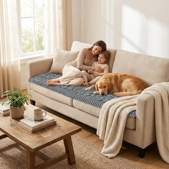 Smiry Pet Couch Cover for 3 Cushion Sofa, Non-Slip Fuzzy Couch Cover for Dogs Washable, Thick Soft Sofa Slipcovers Cushion Protector Pet Friendly (Grey, 27.6" x 70.9")