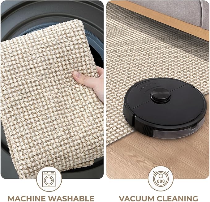 KOZYFLY Indoor Door Mat 2x3 ft Small Area Rugs Washable Front Door Mat Non Slip Rubber Backed Entryway Rug Cotton Entrance Doormat for Front Porch Bathroom Kitchen Bedroom, Ivory/Khaki