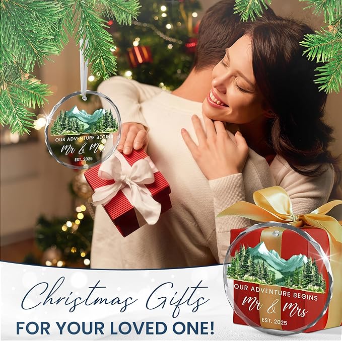 Christmas Anniversary Wedding Gifts for Couples - Mr & Mrs Glass Christmas Ornaments 2025 for Tree Decorations - Anniversary Couples Gifts for Him and Her Men Women, Husband Wife Gift Ideas