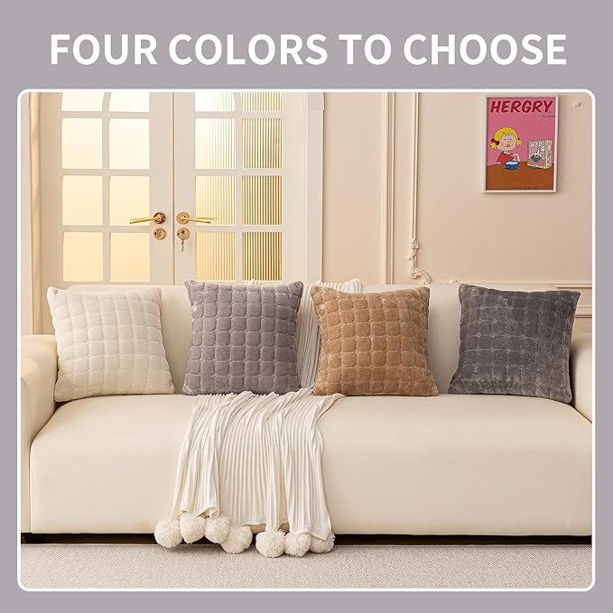 Velvet Throw Pillow Covers(Pack of Two, Light Grey) 18×18 Inch Decorative Pillows Cover Neutral Soft Chenille Couch Pillows with Zipper Aesthetic for Living Room and Bedroom