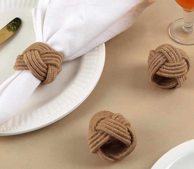 ALPHA Living HOME Rustic Jute Napkin Rings Set of 12 - Natural Woven Napkin Holders for Table Décor, Parties, Weddings, Everyday Dining - Farmhouse Style Napkin Rings Accessories (Brown)