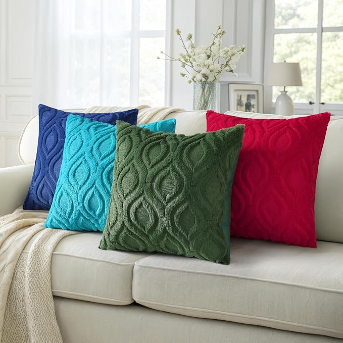 decorUhome Throw Pillow Covers 26x26 Inch Set of 2, Soft Plush Faux Wool Turquoise Solid Couch Pillow Covers, Accent Farmhouse Neutral Square Pillow Cases for Sofa Bed Living Room