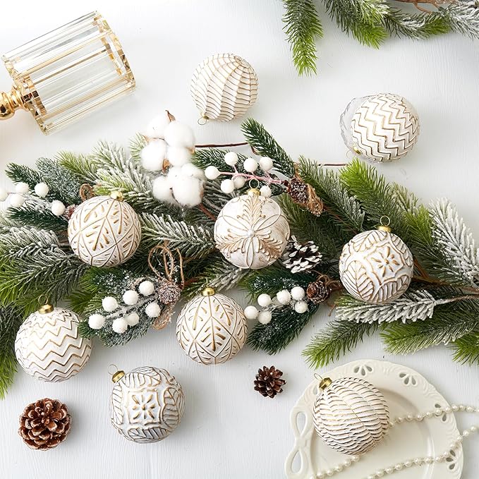 Vintage Christmas Ornaments Ball Set, 12 PCS Shatterproof Antique Traditional Christmas Tree Ornaments for Indoor Xmas Holiday Home Decor (Gold)
