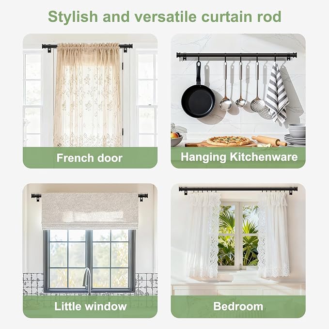 Sturdy Durable Curtain Rod:Black Curtain Rods for Windows 18-45 Inch,Adjustable Heavy Duty Curtains Rod for Bedroom/Kitchen/Dorm/Apartment/Door,Small Modern Decorative Drapery Rods (All-Metal)