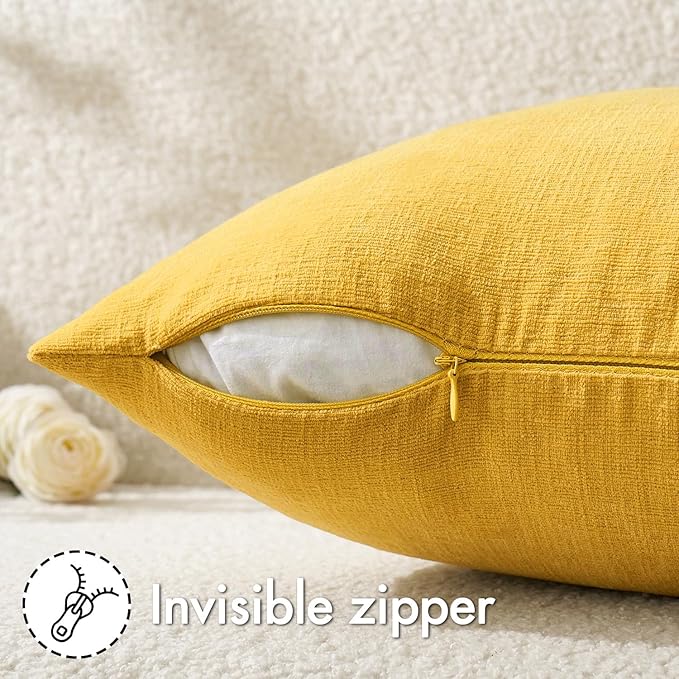 MIULEE Yellow Couch Pillow Covers 12x20 Inch, Set of 2 Soft Chenille Decorative Lumbar Throw Pillow Covers Farmhouse for Sofa Living Room Bed