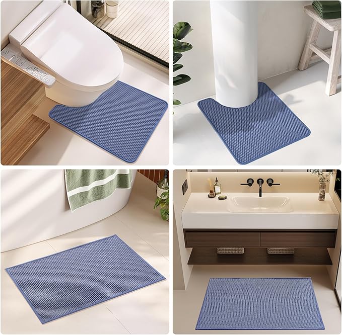 Bathroom Runner Rugs, Long Bath Mat Runner Washable Thin Quick Dry Low Pile Bathroom Runner Rugs Non Slip, Denim Blue 24"x70"