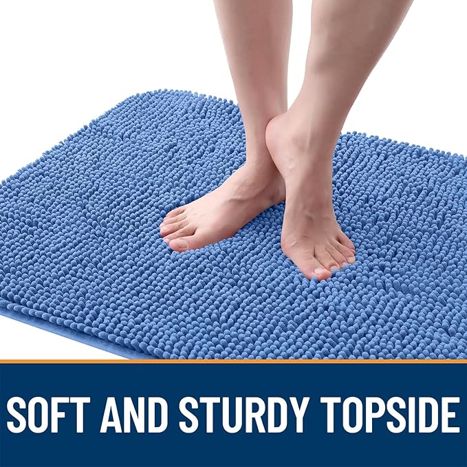 OLANLY Dog Door Mat for Muddy Paws 47x17, Absorbs Moisture and Dirt, Absorbent Non-Slip Washable Doormat, Quick Dry Chenille Mud Mat, Entry Indoor Entryway Carpet for Inside Floor, Cornflower Blue