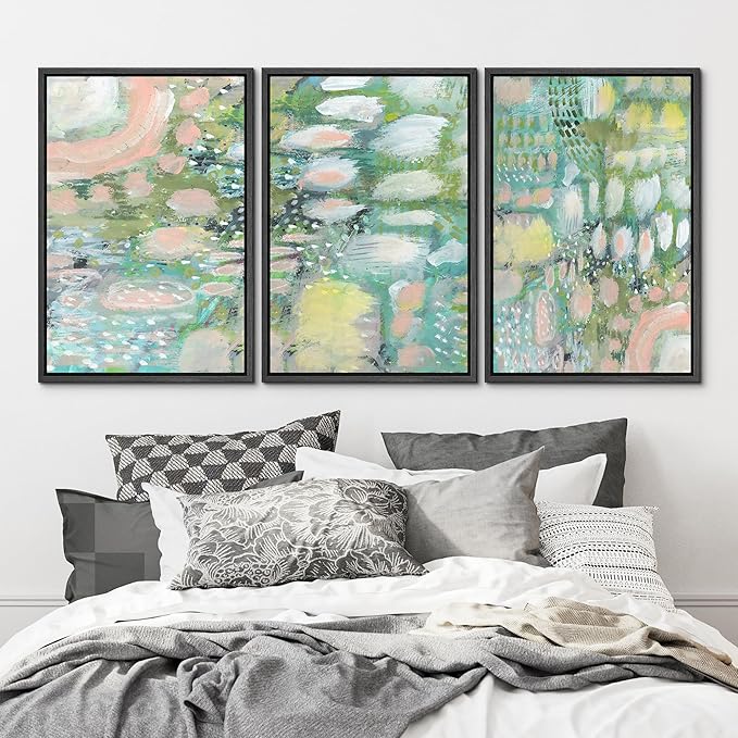 MUDECOR Framed Wall Art Print Set Vibrant Textured Abstract Multi-Colored Illustrations Modern Art Boho Decorative Colorful Chic for Living Room, Bedroom, Office - 16"x24"x3 Black