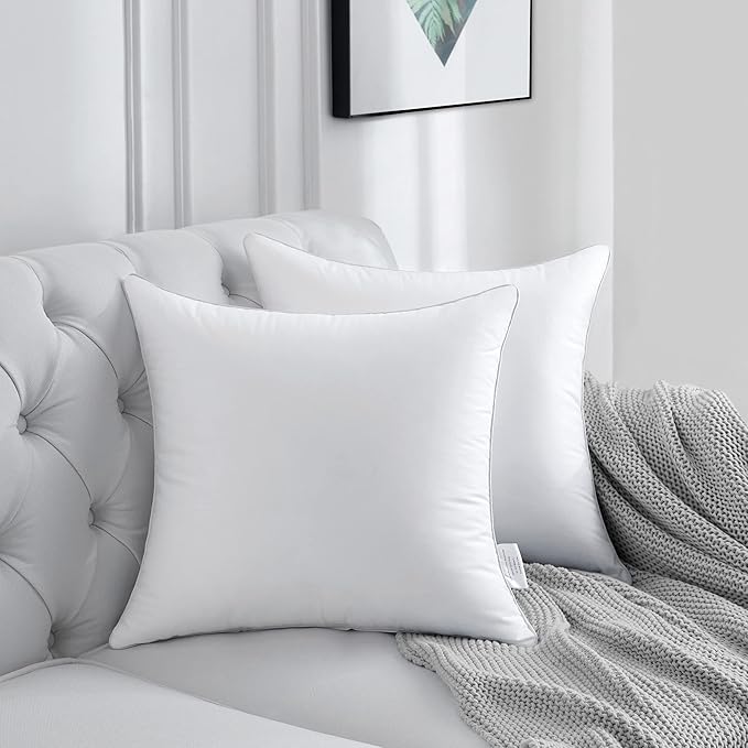 FAVRIQ 20 x 20 Pillow Inserts (Set of 2) - 20 Inch Square Interior Couch Throw Pillow with 100% Cotton Cover - Decorative Pillow Insert Pair - White Sofa Pillow
