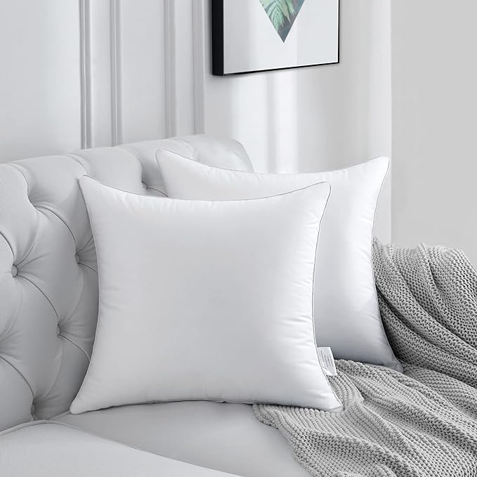 FAVRIQ 18 x 18 Pillow Inserts (Set of 2) - 18 Inch Square Interior Sofa Throw Pillow with 100% Cotton Cover - Decorative Pillow Insert Pair - White Couch Pillow
