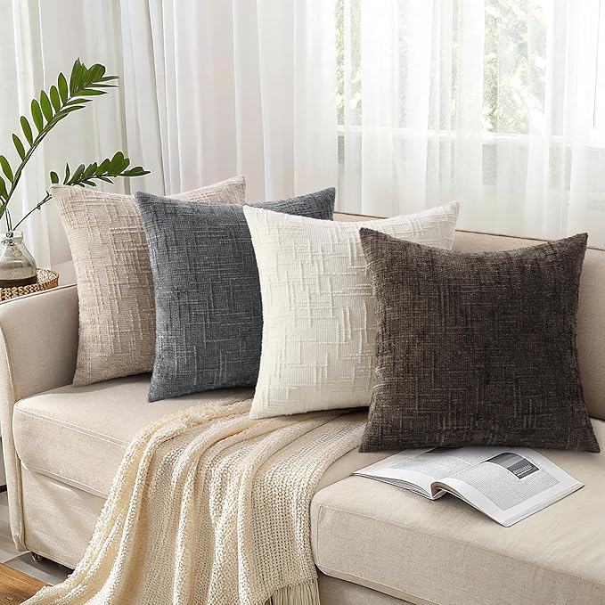 decorUhome Dark Brown Chenille Throw Pillow Covers 20x20 Set of 2 Thick Textured Slubby Couch Pillow Covers Farmhouse Accent Modern Neutral Decorative Pillow Cases for Bed Sofa Living Room