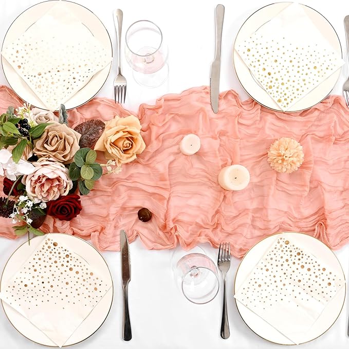 12 Pack Coral Cheesecloth Table Runner 10FT Cheese Cloths for Wedding Decor, 20x120inch Rustic Boho Gauze Table Runners for Wedding Party Bridal Shower Table Decoration