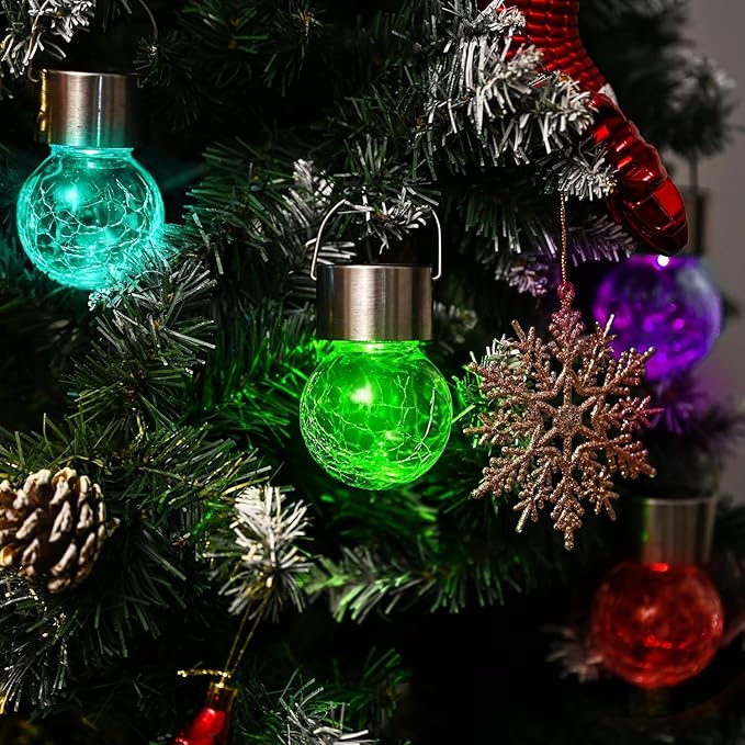 GIGALUMI 16 Pack Solar Outdoor Hanging Lights, Christmas Decoration-Cracked Glass Solar Lights Outdoor Waterproof for Garden, Yard, Fence, Tree(Color Changing)