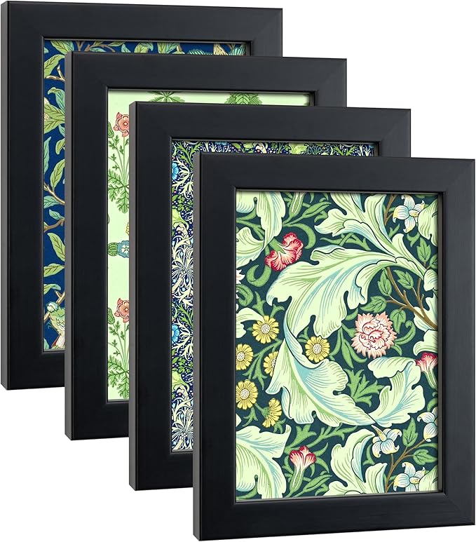 5x7 Picture Frame Set of 4 Made of Solid Wood Photo Frame with Real Glass for Pictures 4x6 with Mat or 5x7 Without Mat, Wall Mount or Tabletop Gallery Photo Frames in Black