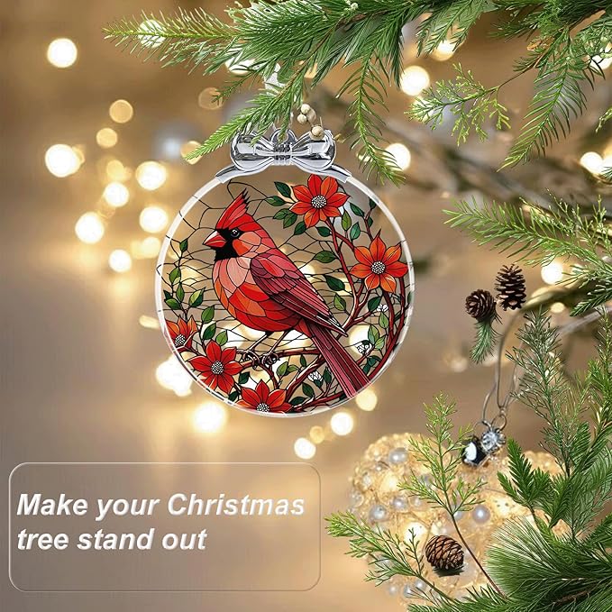 Cardinal Christmas Ornament Crystal Glass for Christmas Tree Décor - Red Cardinal Memorial Gifts - Sympathy Gifts for Loss of Loved One - Unique Hanging Ornament for Christmas Tree Decorations