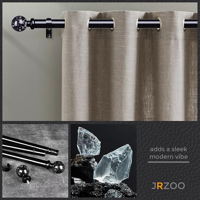 2 Pack Black Curtain Rods for Windows 28 to 48 Inch, 1'' Heavy Duty Adjustable Drapery Rod with Unique Crystal Ball Finials, Modern Decorative Curtain Rod,Size; 30-60''