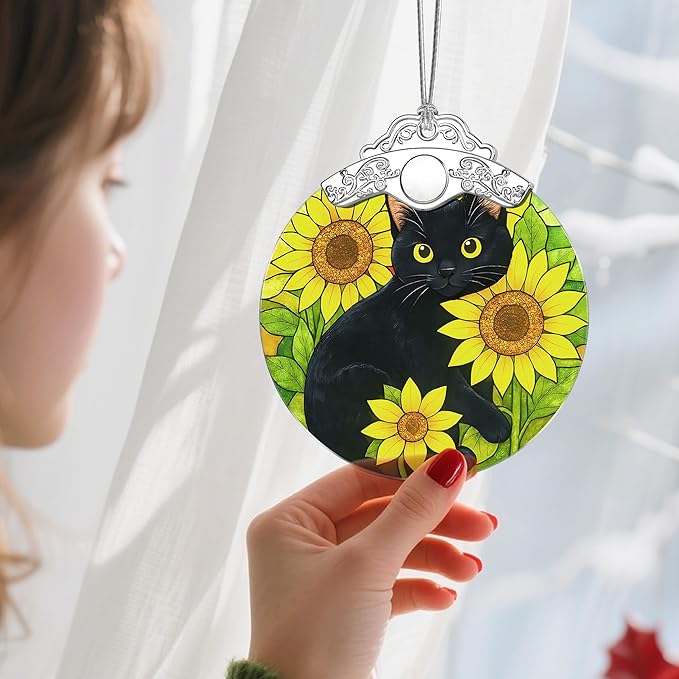 Christmas Ornaments: Stained Glass Ornament, Christmas Tree Ornament, Hanging Ornaments for Home Decor & Xmas Tree Decorations – Exquisite Holiday Decor, Gifts & Holiday Present - Black Cat