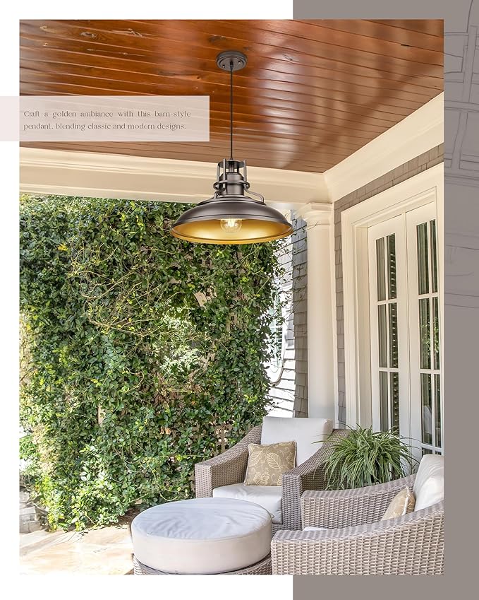 FEMILA 18" Outdoor Pendant Lights for Porch, Farmhouse Pendant Light, Barn Vintage Hanging Light Fixture for Kitchen Island, Adjustable Height,Oil Rubbed Bronze Finish, 4FY15-MP-L ORB